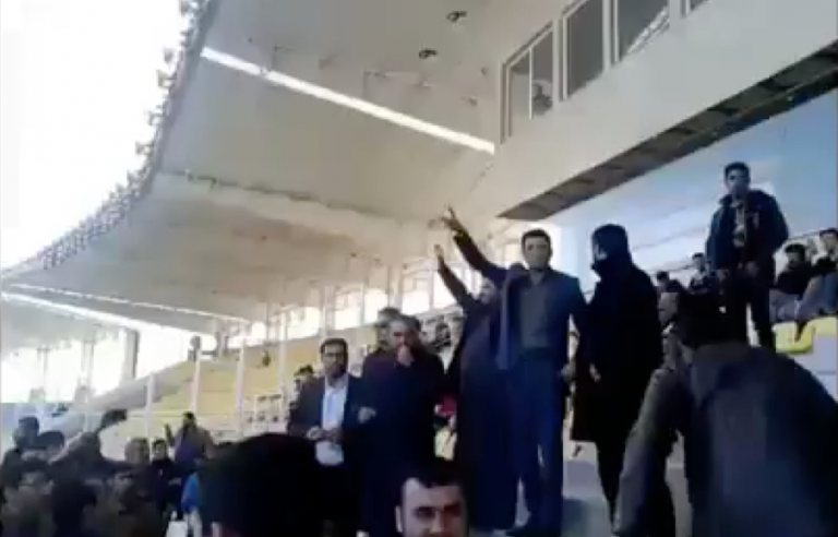 Ahwazian football supporters protest in Tehran International Stadium