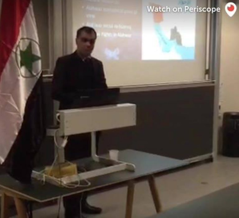 Faisal Alahwazi lecturing about Alahwaz and Human Rights in Alahwaz